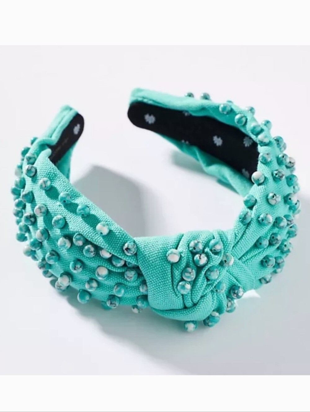 🩵 Lele Sadoughi Woven Knotted Beaded Headband in Pistachio Turquoise Green Aqua